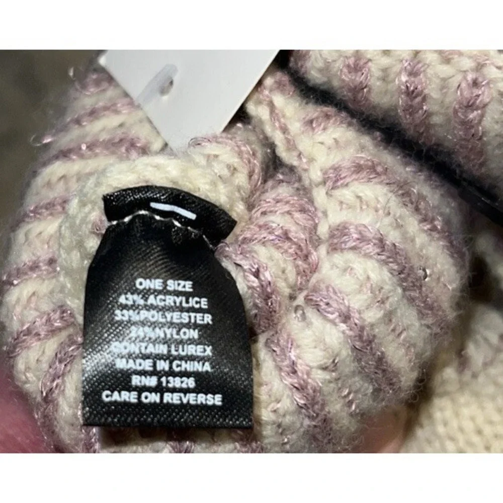 New Women's Francesca's‎ Stripedlur Mittens Ivory Pink Warm One Size